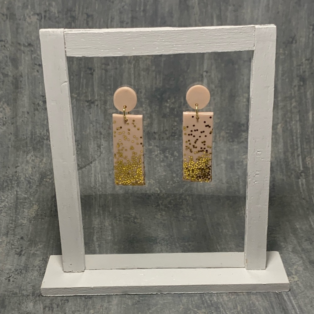 Pink and Gold Handmade Clay Earrings